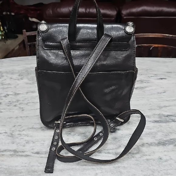 Black Leather Backpack with Renaissance Coins Silver Accents - Picture 2 of 16